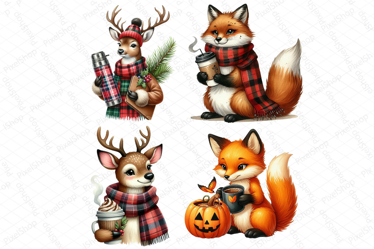 Fall Coffee Animals Clipart, an Illustration by DreamPrint404 (Photo 4 of 5)