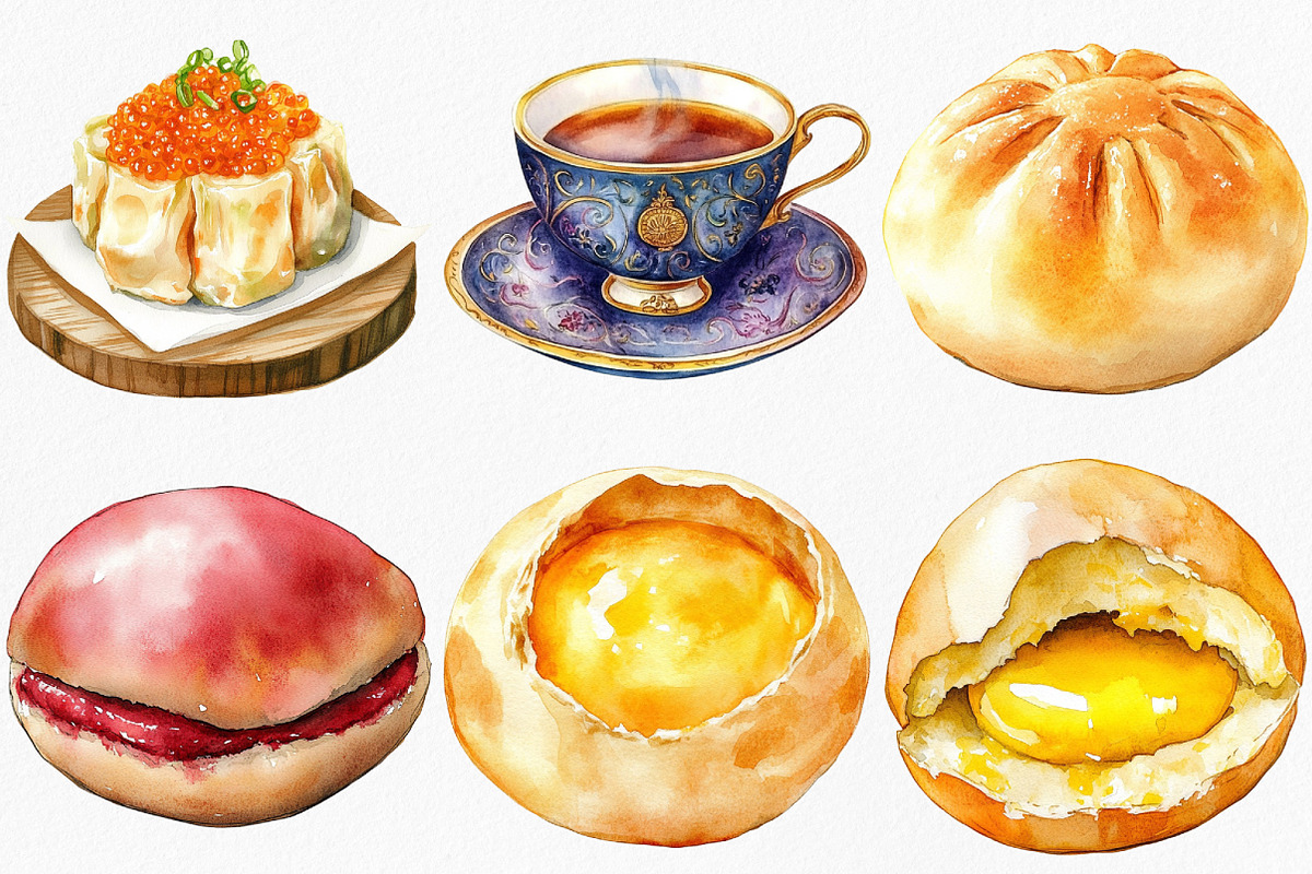 Watercolor Chinese Dim Sum Clipart, an Illustration by Canvas Craft (Photo 4 of 8)
