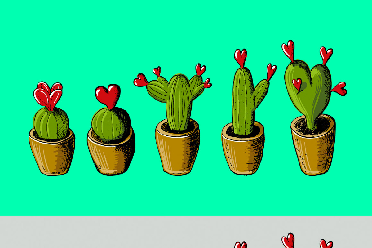 Valentines Cactuses, a Decorative Illustration by graphicsoup (Photo 2 of 2)