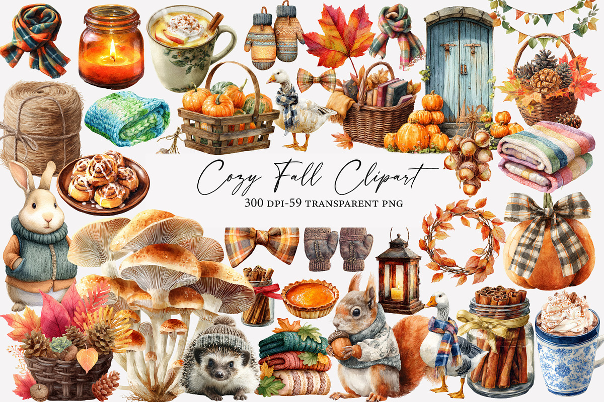 Watercolor Cozy Fall Clipart Bundle, an Illustration by Designworld (Photo 1 of 6)