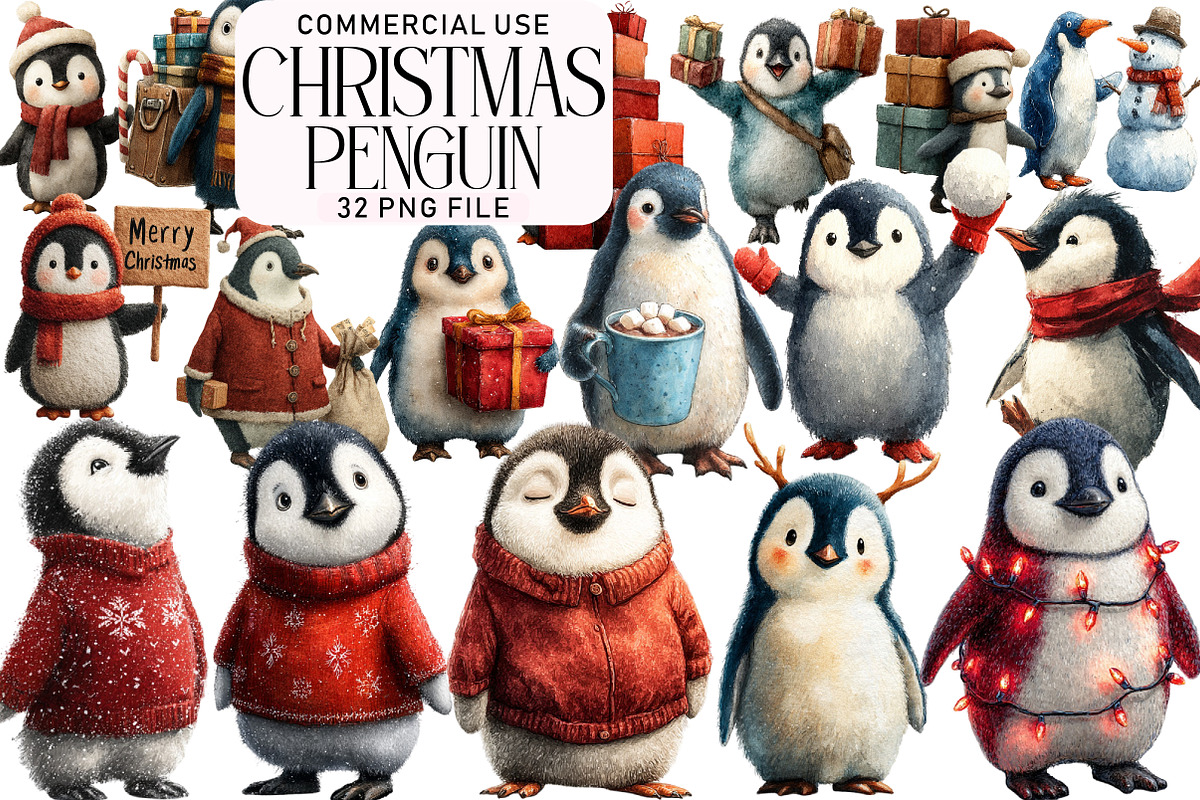 Christmas Penguin Clipart, an Illustration by Daily.Designs (Photo 1 of 5)