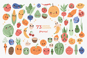 Cute Fruits And Veggies - Clipart