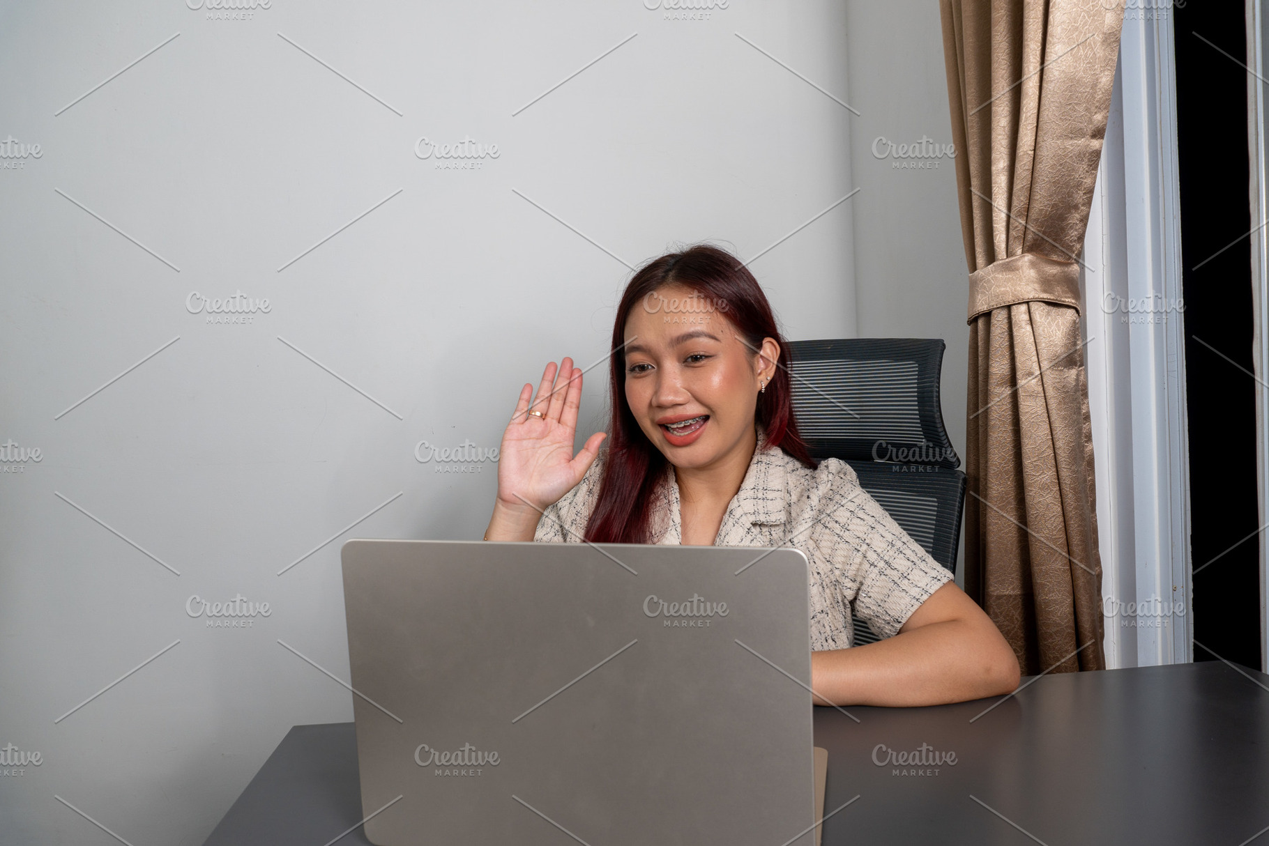 Happy Woman in Virtual Meeting, a Person Photo by PanduYudhaSatria