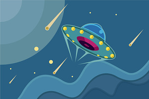 UFO in outer space vector design, a Decorative Illustration by zyxroun shop