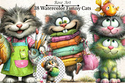 Watercolor Funny Cats Clipart, a Seasonal Illustration by Rose Art (Thumbnail 1 of 6)