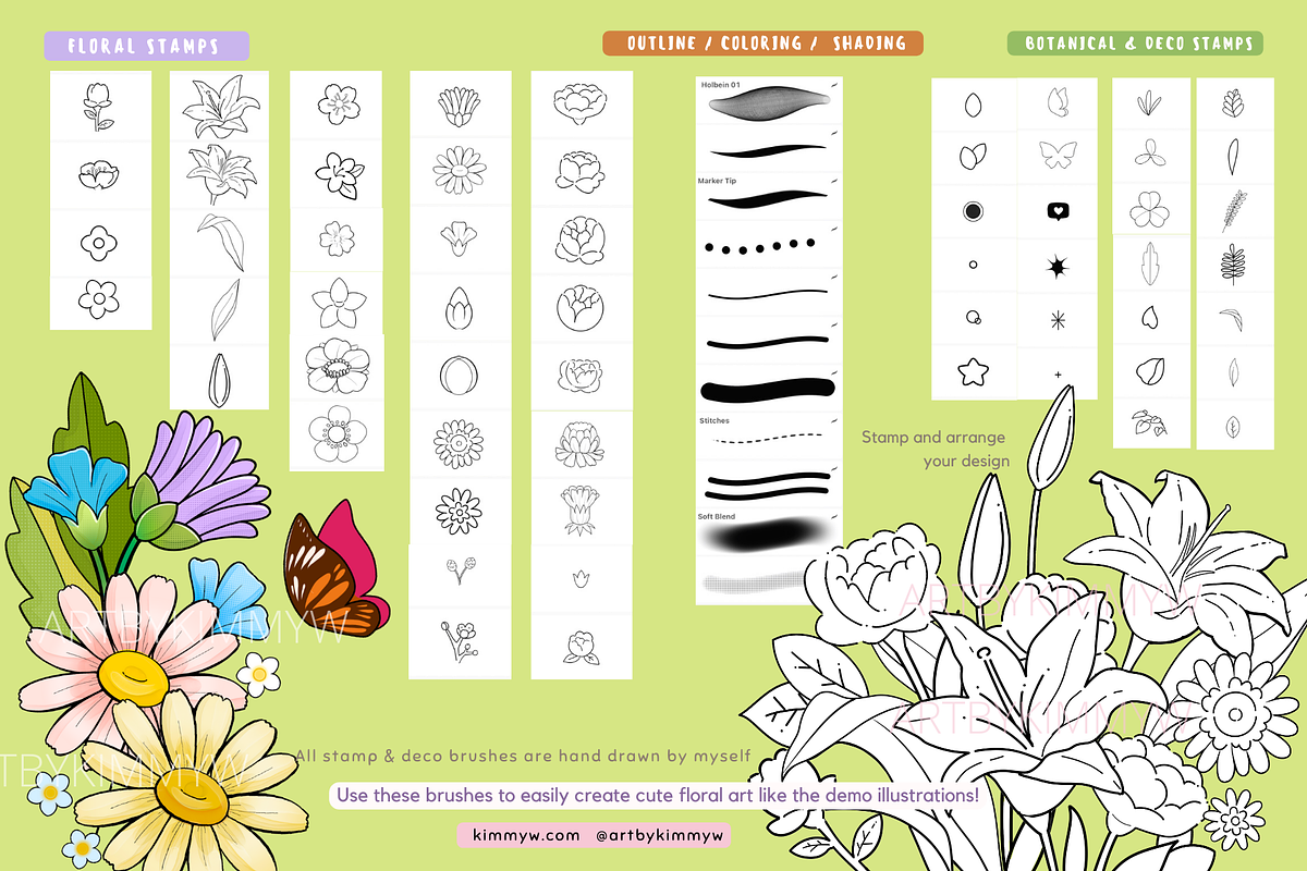 Procreate Kawaii Garden Brushes, a Brush Add-On by Artbykimmyw (Photo 2 of 4)