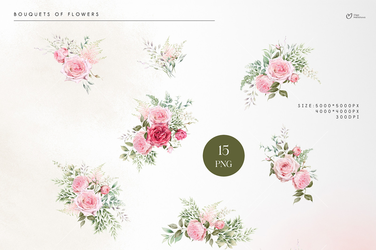 Flowers & Greenery, floral cliparts, a Texture Illustration by ollalya (Photo 3 of 16)