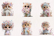 whimsical-boho-selfie-kitten-clipart, a Seasonal Illustration by CreationArt (Thumbnail 2 of 7)