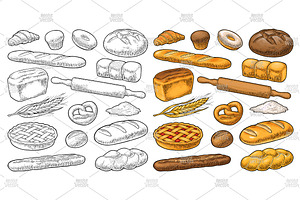 Set bakery. Engraving, a Food Illustration by MoreVector
