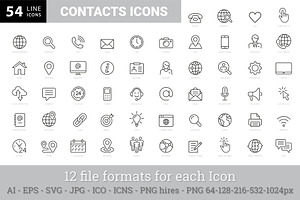 Web and Contacts Line Icon Set
