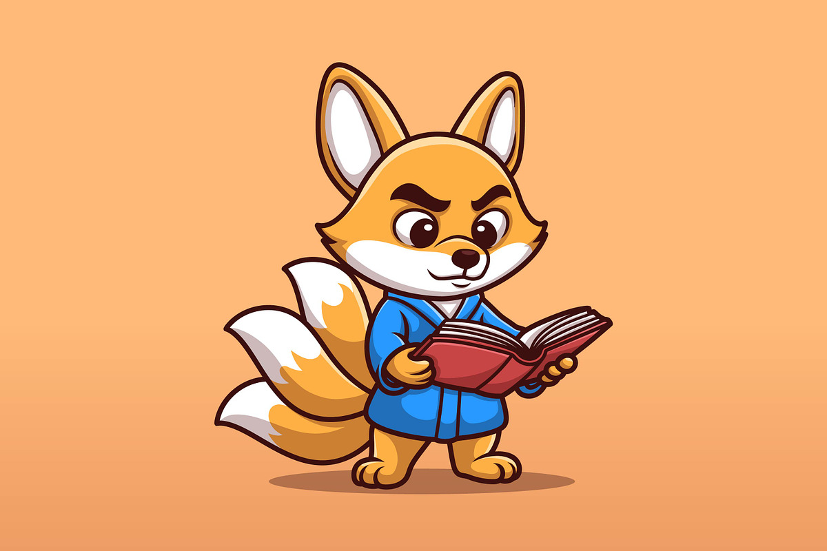 Clever Fox Reading Book Cute Cartoon, an Animal Illustration by Gumrega Studio
