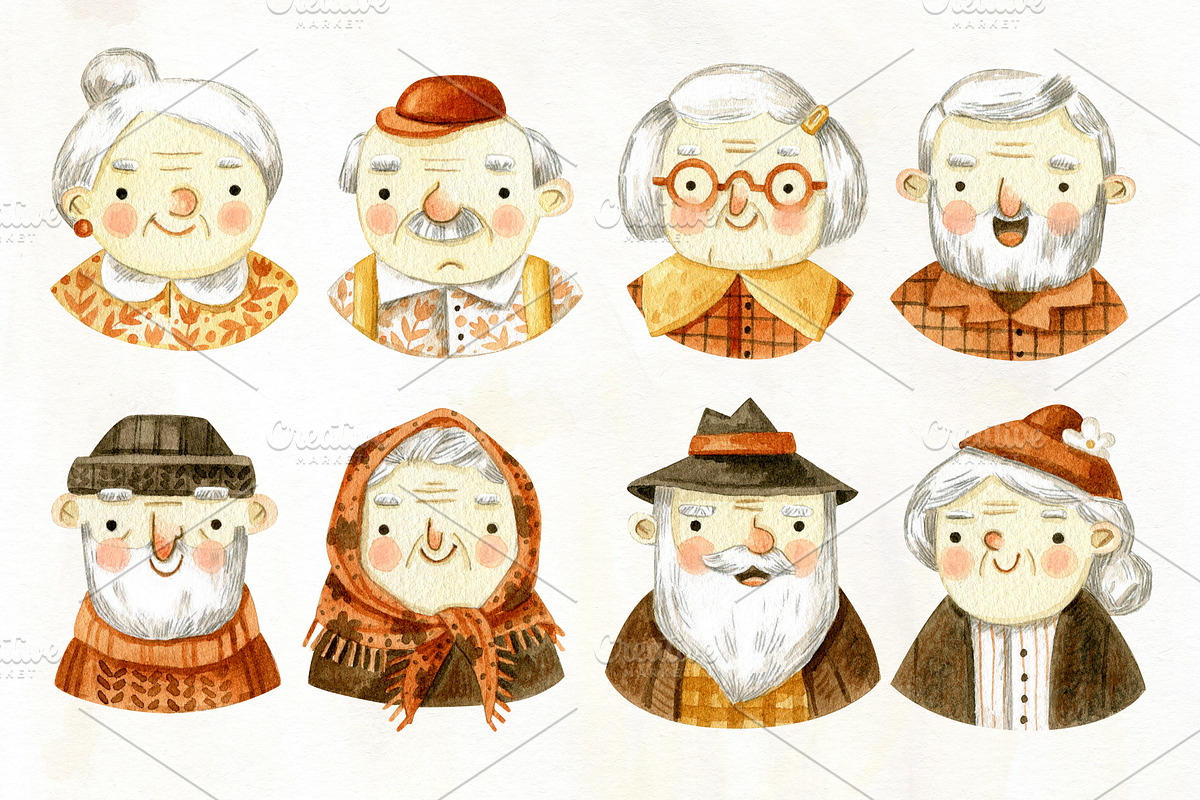 Cute Grandmothers and Grandfathers, an Illustration by babenkoirusa (Photo 3 of 12)