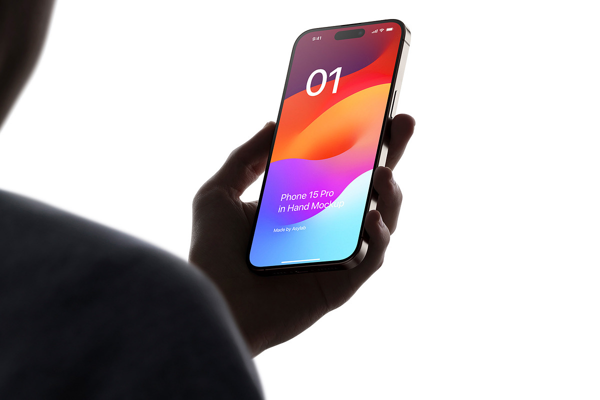 Phone 15 Pro Mockup in Hand, an iPhone Mockup by Asylab (Photo 1 of 4)