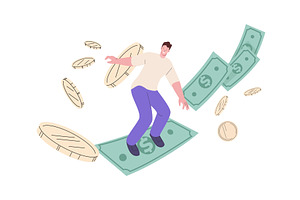 Surfing on money. Successful, a Finance Illustration by Valerie Bodnar
