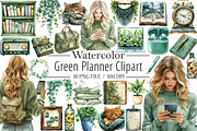 Watercolor Green Planner Clipart, an Illustration by Libby Wishes (Thumbnail 1 of 5)