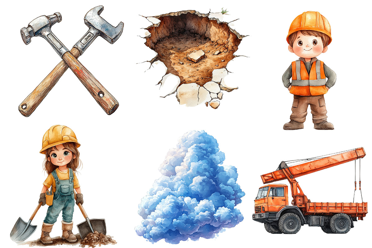 Cute Construction Watercolor Clipart, an Illustration by Designworld (Photo 5 of 6)