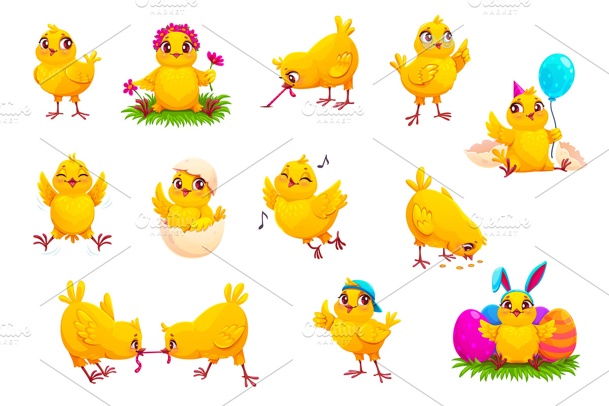 Cartoon funny chick characters, an Animal Illustration by Vector Tradition