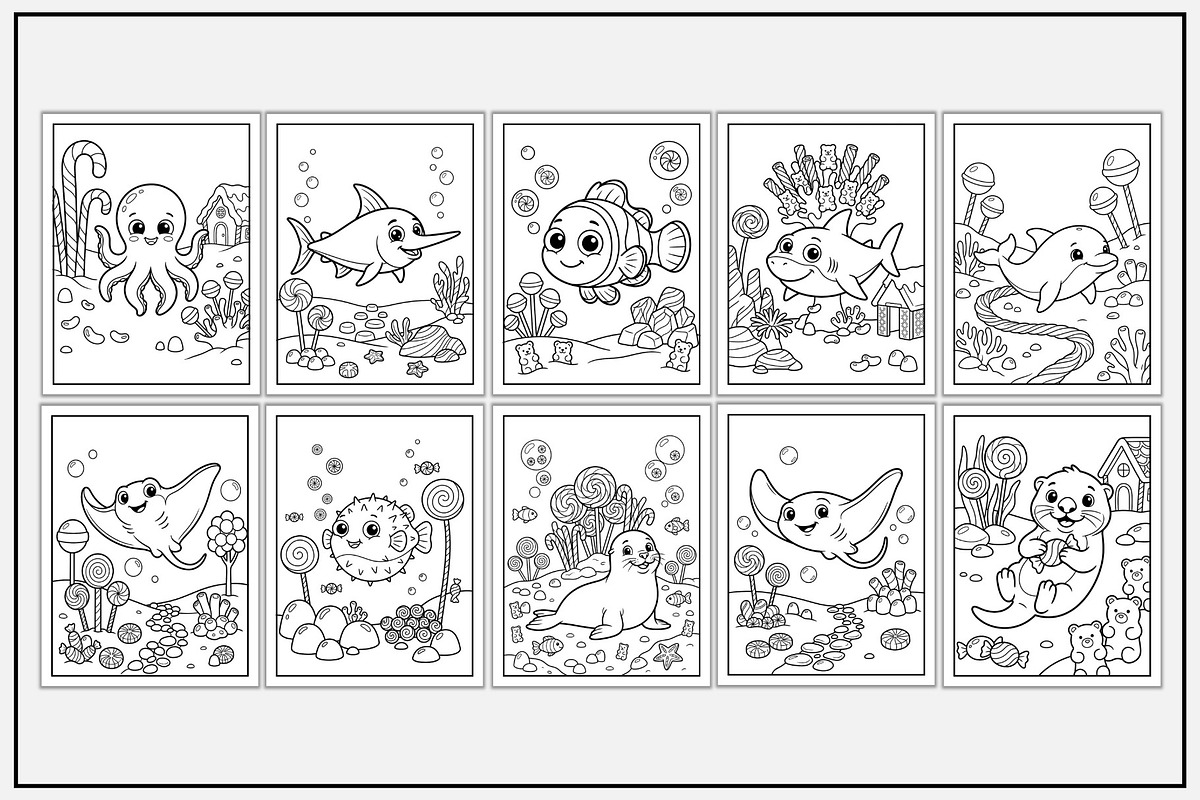 Sea Animals in Candy Land to Color, an Animal Illustration by Lamia Emad (Photo 3 of 5)