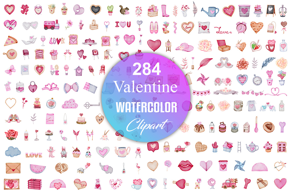 Valentine Watercolor Clipart Bundle, a Decorative Illustration by Digital Studio (Photo 1 of 7)