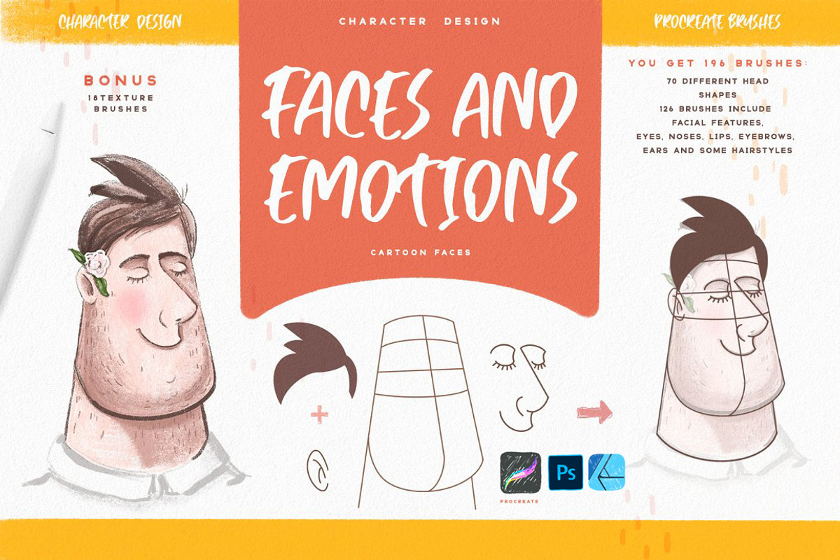 Faces & Emotions Procreate Brush, a Brush Add-On by Spasibenko Art (Photo 1 of 10)