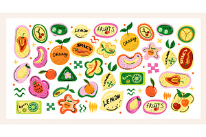 Trendy fruit sticker set with bold, a Food Illustration by Lucia Fox