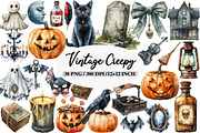 Vintage Creepy Halloween Clipart, an Illustration by Daily.Designs (Thumbnail 1 of 5)