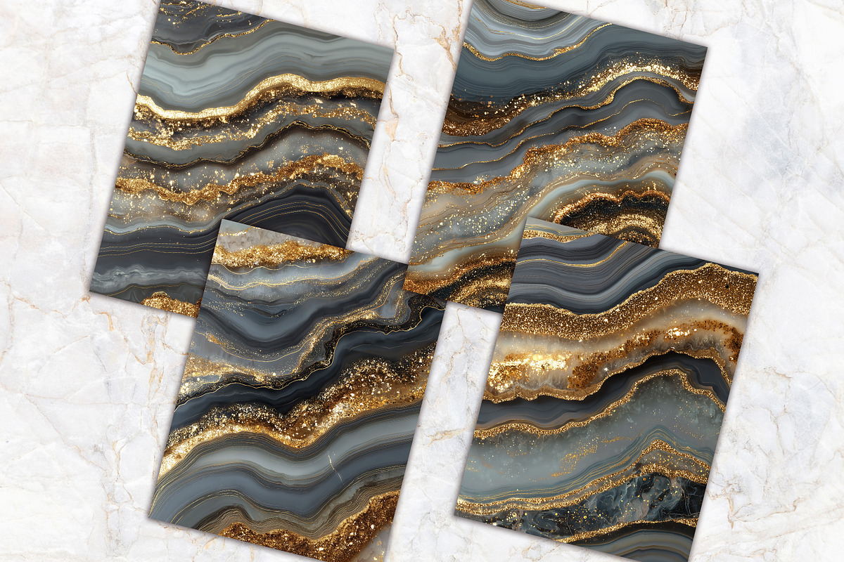 Golden Gray Agate Textures Paper Set, a Background Graphic by V Design Creator (Photo 9 of 12)