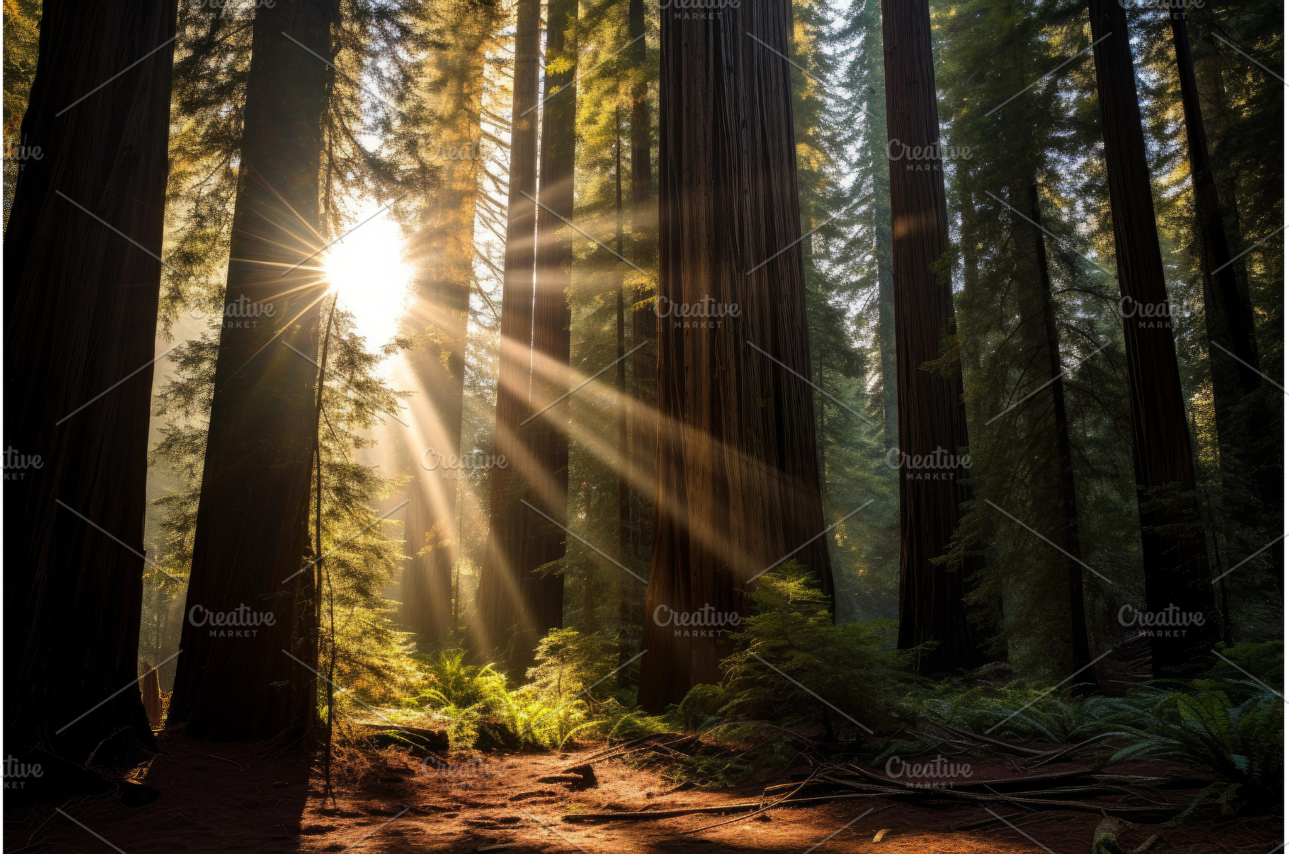 Sunlit Redwood forest trees sun, a Nature Photo by Ylivdesign