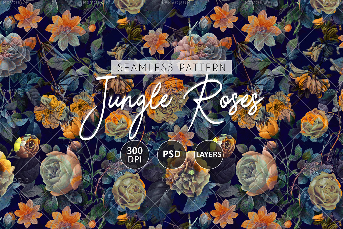 Jungle Roses - Seamless Patterns, a Pattern Graphic by texvogue (Photo 1 of 14)