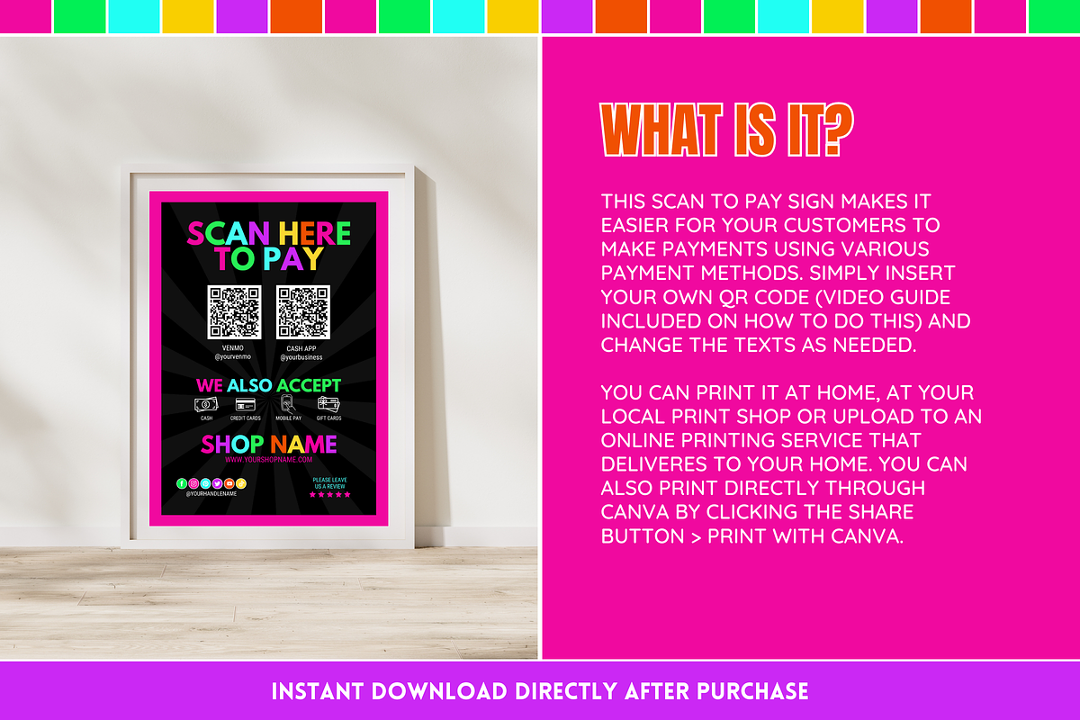 Neon Scan to Pay Sign, a Stationery Template by SunshineStudioBoutique (Photo 2 of 10)