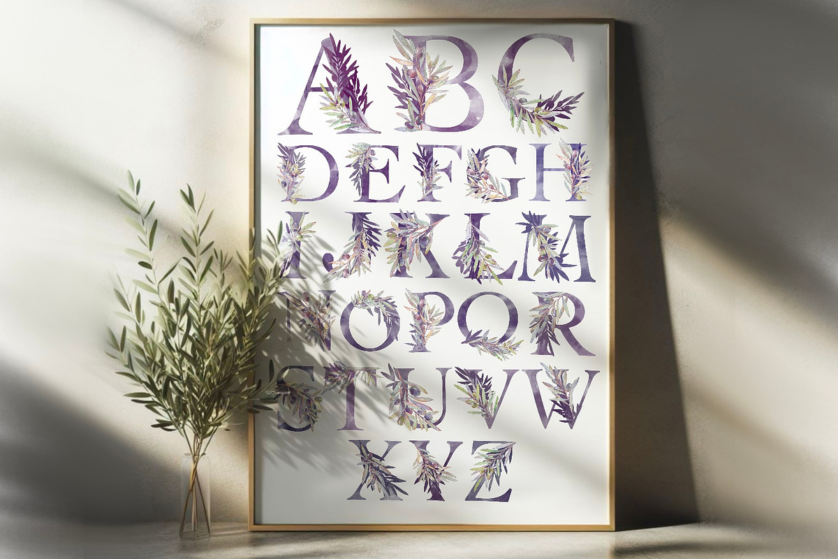 Olive Alphabet and compositions, a Decorative Illustration by Shabbypie (Photo 2 of 8)