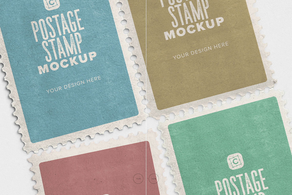 Four Postage Stamps Mockup, an Advertising Mockup by Custom Scene (Photo 9 of 11)