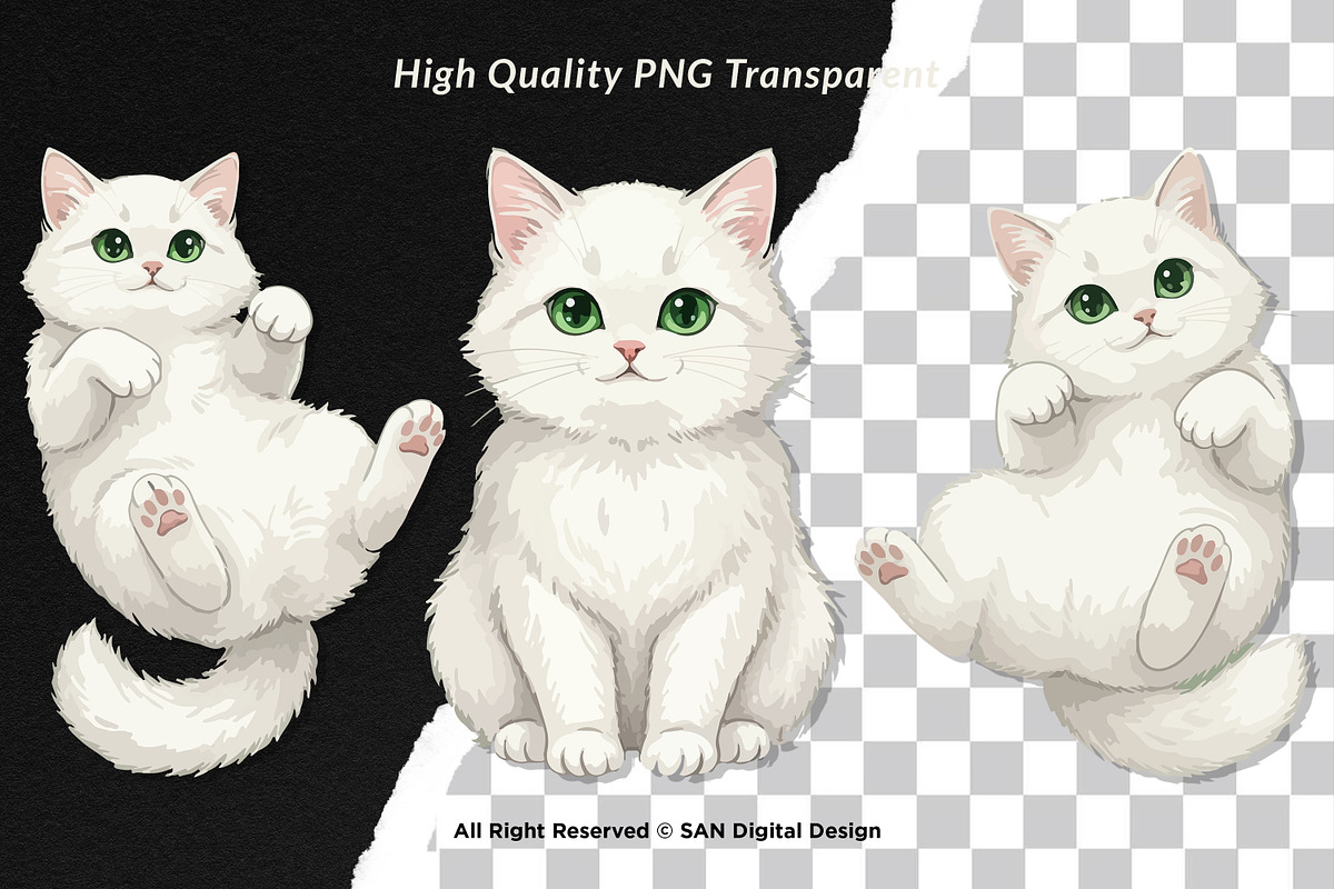 15 Bundle Watercolor White Cat Pet, an Animal Illustration by Morspective (Photo 2 of 8)