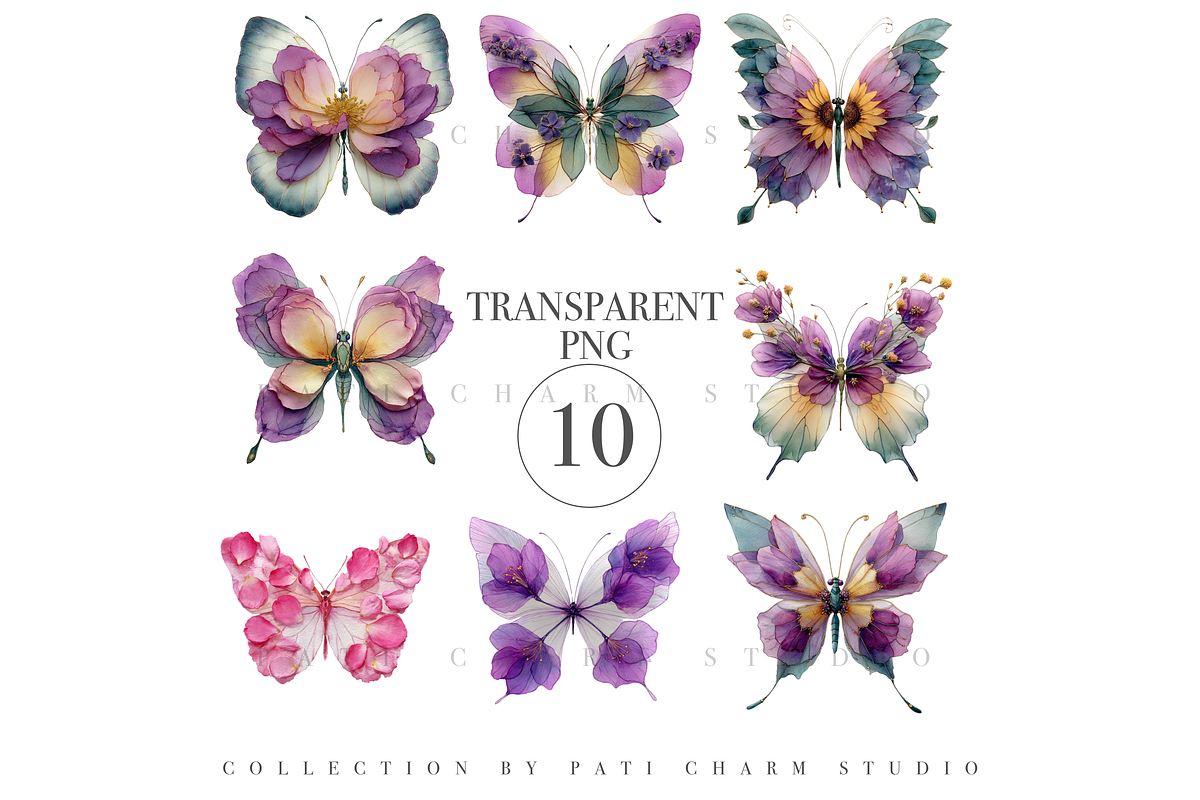10 Butterfly Clipart PNG, an Animal Illustration by Pati Charm Studio (Photo 3 of 8)