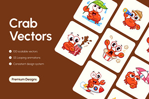 Crab Flat Vector Icons Bundle, an Emoji Icon by Brickclay