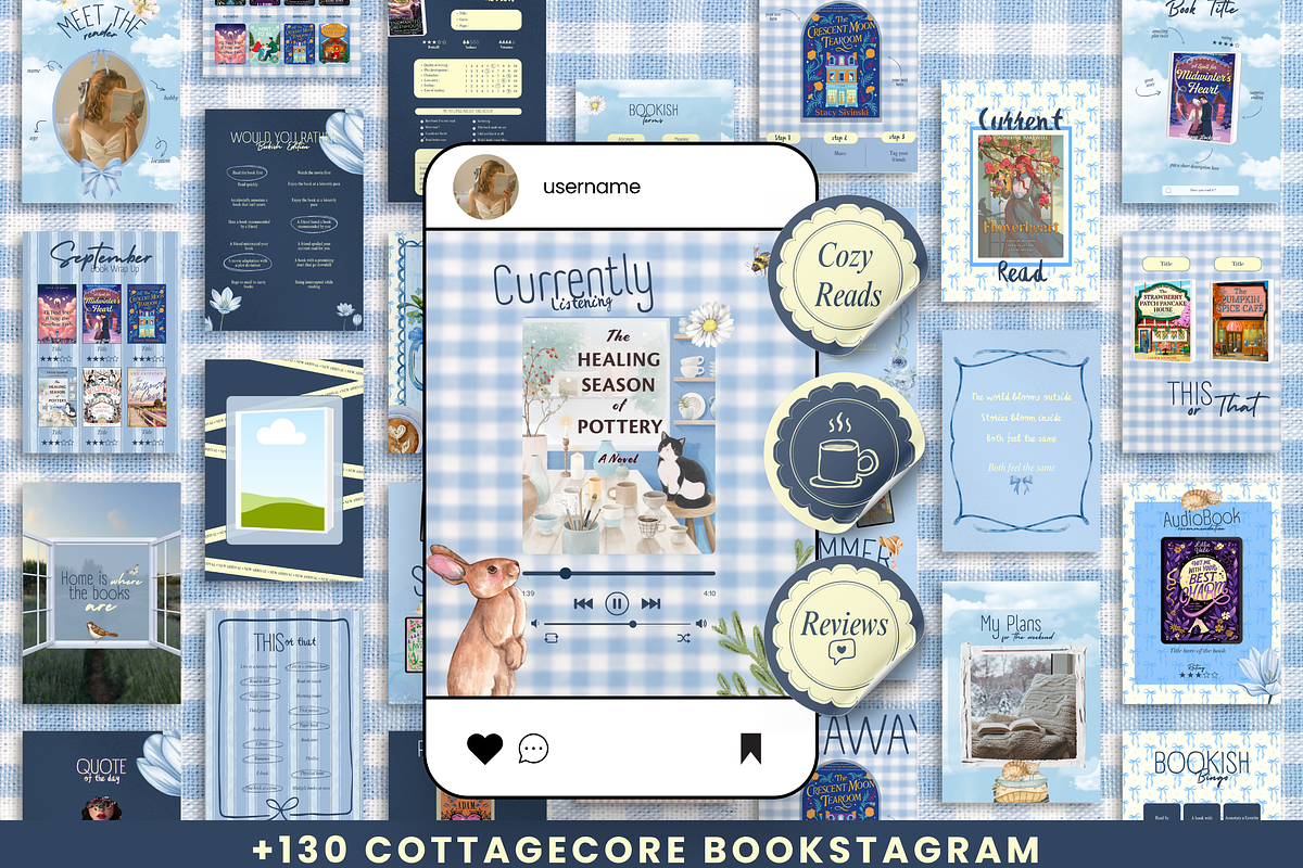 Bookstagram Cottagecore Template, a Social Media Template by PixelBloomClub (Photo 1 of 8)