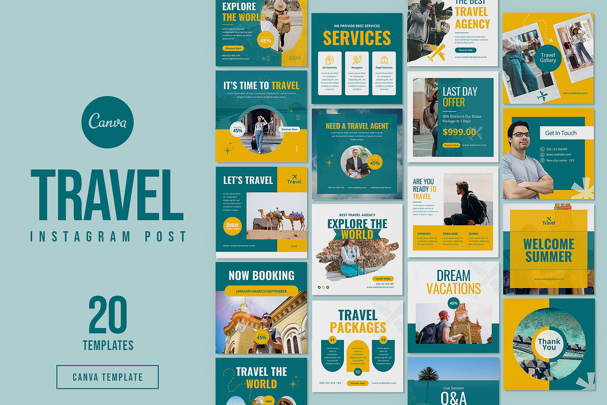 Travel Social Media Canva Templates, a Social Media Template by Pixelpick (Photo 1 of 5)