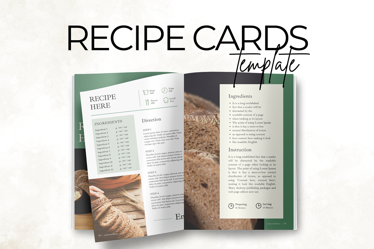 Green Recipe Pages Canva Template, a Poster Template by Digital By Nikoleta (Photo 1 of 9)