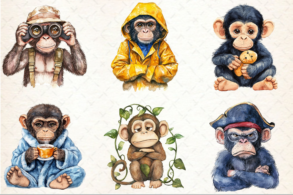 Cute Grumpy Monkey Clipart, an Illustration by Rose Art (Photo 3 of 7)