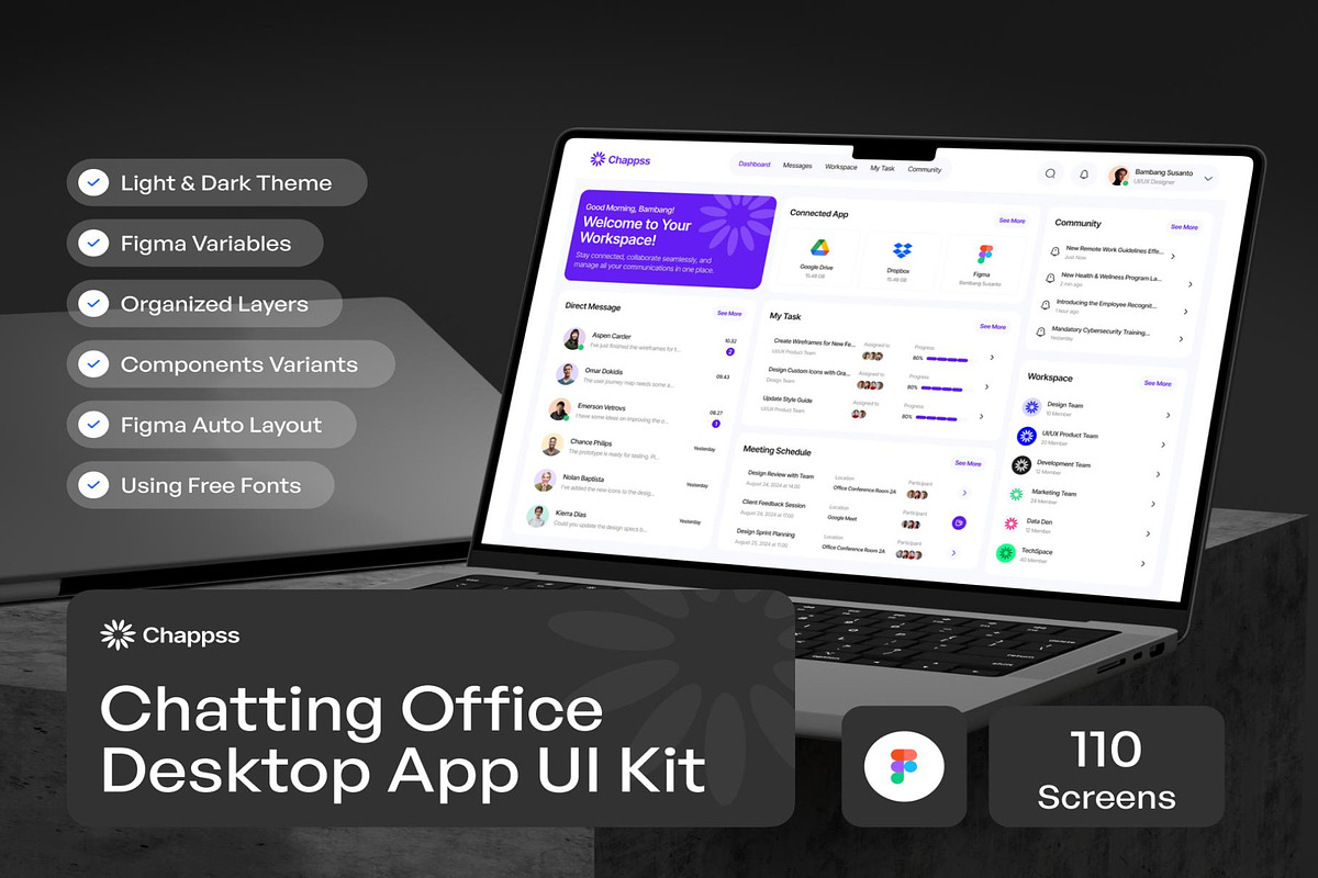 Chapps Chatting Office Dekstop App, an UI Kit Template by Creative Perspective (Photo 1 of 7)