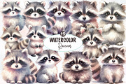 Watercolor Raccoon clipart, an Illustration by Designworld (Thumbnail 1 of 5)
