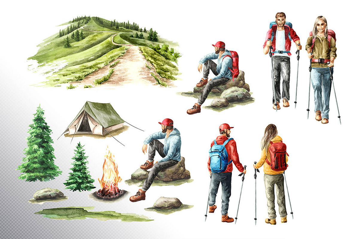 Let's Hiking! Watercolor set, a Person Illustration by Daria Ustiugova (Photo 12 of 13)