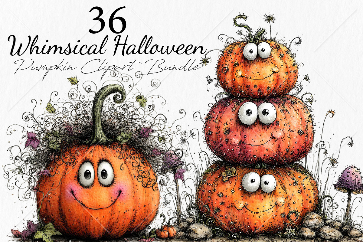 Whimsical Halloween Pumpkin Clipart, a Seasonal Illustration by Canvas Craft (Photo 1 of 10)
