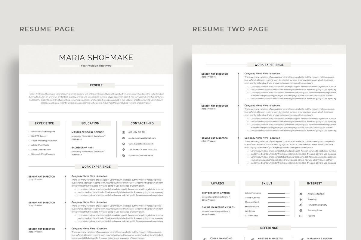 Resume Template / CV, a Resume Template by CreativeZoom (Photo 2 of 4)