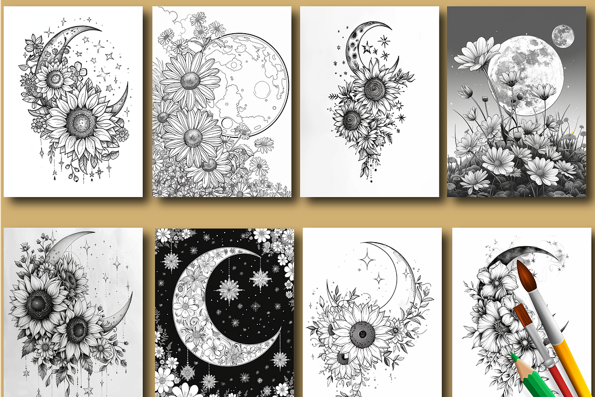Moon and Flower Coloring Book, an Animal Illustration by Printable Design Store (Photo 5 of 7)
