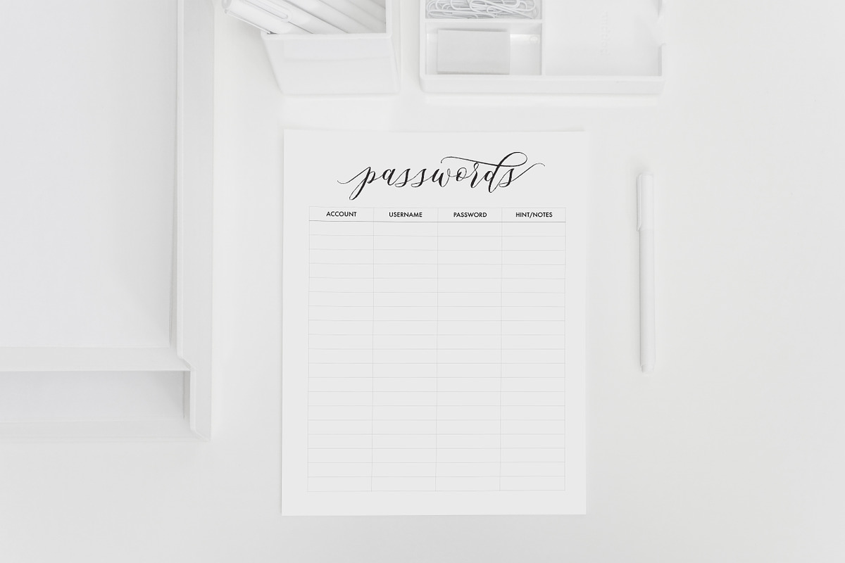 passwords sheet - printable, a Stationery Template by Claire + Pierre Design (Photo 1 of 2)