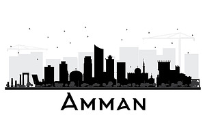 Amman Jordan City Skyline Black