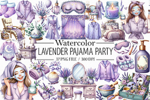 Lavender Pajama Party Spa Day Clipar, an Illustration by Libby Wishes