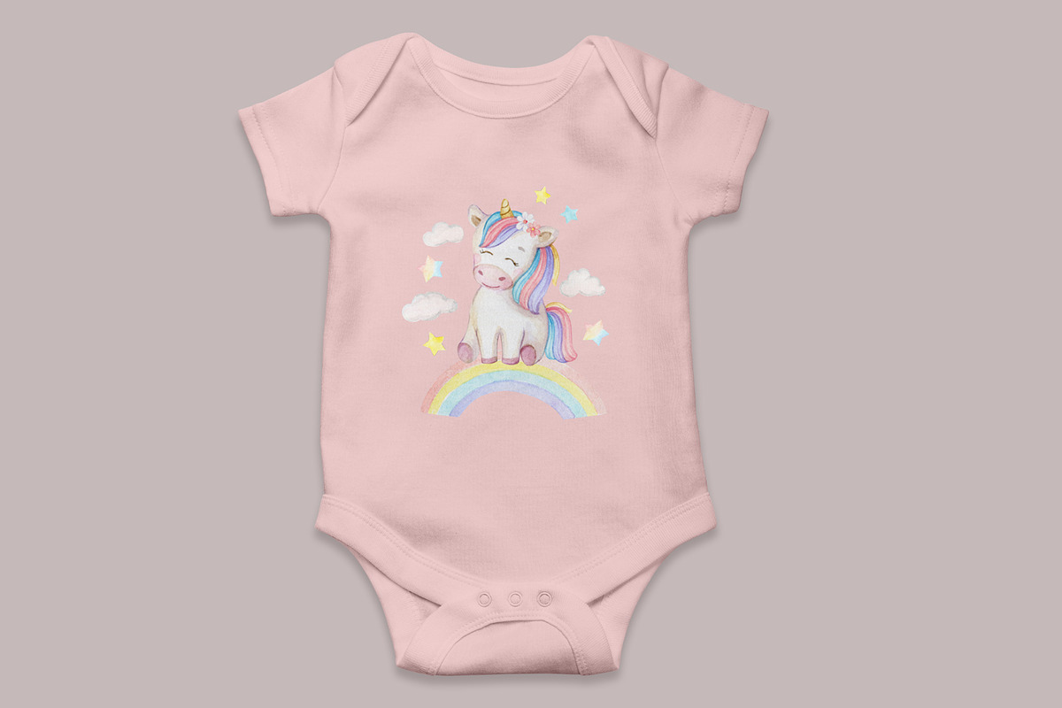 Watercolor Cute Rainbow Unicorns, a Decorative Illustration by Elena Medvedeva (Photo 5 of 6)