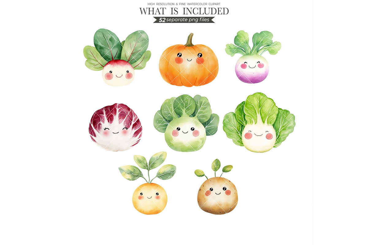 Cute Vegetables Watercolor Clipart, an Illustration by CharmClipart (Photo 5 of 10)